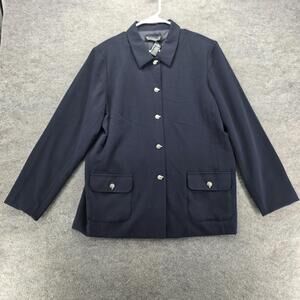 Dialogue Jacket Womens 16 Navy Blue Button Front Pockets Lined QVC Style New